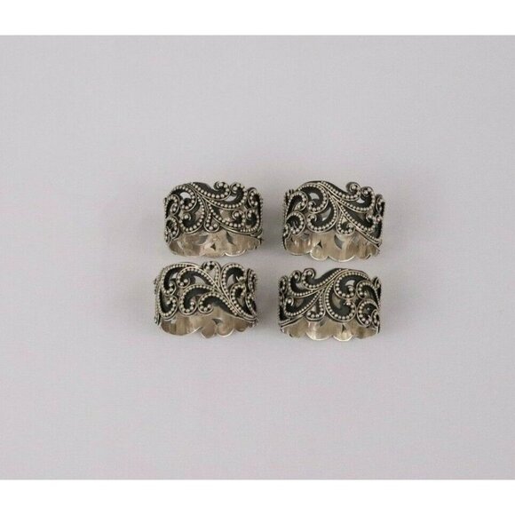 Sterling Silver Lois Hill Set of 4 Scroll Napkin Rings - Picture 4 of 7